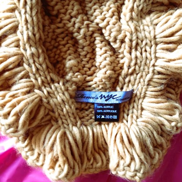 FANCY KNIT LONG GOLD ACRYLIC SCARF, "14 by "98 - Picture 3 of 5